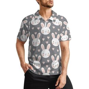 Bunny Face And Hearts golfpoloshirts voor heren, klassieke pasvorm, T-shirt met korte mouwen, bedrukt casual sportkleding top XL