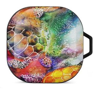 Aquarel schilderij van zeeschildpadden oordopjes hoesje compatibel met Samsung hard shell beschermhoes zwart-stijl