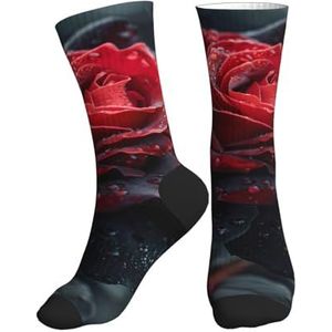Jkkghll Rood En Zwart Rose Print Mannen Vrouwen Mid-Tube Sport Sokken Ademend Atletisch Voor Running Fitness Dagelijkse Slijtage, 2 Zwart-2, One size