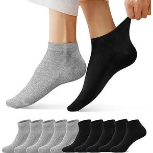 FALARY 10 Paar Enkelsokken Heren & Dames Sneakersokken Katoen Ademende sportsokken Zwart grijs 39-42