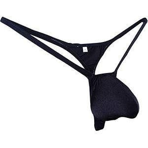 JJPOUCH Heren G-strings Thong Bulge Pouch Bikini Ondergoed Nylon, Zwart, M