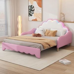 Idemon 140 x 200 cm slaapbank, kan worden omgezet in een ligoppervlak, hoofdeinde met looplicht, met afstandsbediening (roze)