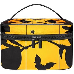 Happy Halloween make-up organizer tas, reismake-up tas organizer case draagbare cosmetische tas voor vrouwen en meisjes toiletartikelen, Meerkleurig, 22.5x15x13.8cm/8.9x5.9x5.4in