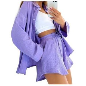 Leader of the Beauty Dames zomer tweedelige outfit top en shorts broek sets dunne casual losse gym activewear sets, Paars, S