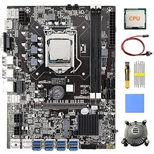 AMIUHOUN B75 8 Card BTC Mijnbouw Moederbord+CPU+Koelventilator+Thermische Pad+Schroevendraaier+Schakelaar Kabel 8XUSB3.0 (PCIE) LGA1155 DDR3 MSATA