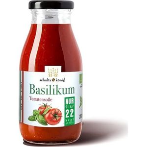 Basilicum biologische tomatensaus | 22kcal per 100g | glutenvrij en veganistisch | zonder toevoeging van suiker | 250g