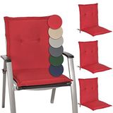 Beautissu Loft NL Set van 4 tuinstoelkussens, 100 x 50 x 6 cm, Rood – kussens met Lage rugleuning, zitkussen & zitkussen voor tuinmeubels met hoge rugleuning, zachte stoelkussens met schuimkern vulling
