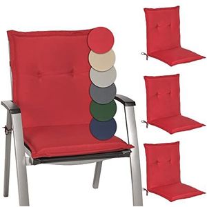 Beautissu Loft NL Set van 4 tuinstoelkussens, 100 x 50 x 6 cm, Rood – kussens met Lage rugleuning, zitkussen & zitkussen voor tuinmeubels met hoge rugleuning, zachte stoelkussens met schuimkern vulling