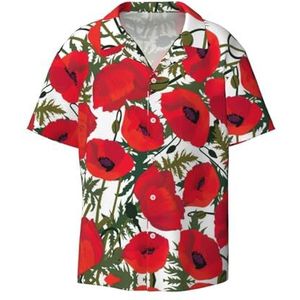 TyEdee Poppy bloemenprint heren korte mouwen overhemden met zak casual button down shirts business overhemd, Zwart, XL