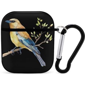 Cedar Waxwing Bird Aquarel Leuke Case voor AirPods 2 & 1 Shockproof Beschermende Hoofdtelefoon Gevallen Cover Met Sleutelhanger voor Mannen Vrouwen