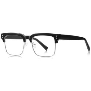 moomoobird Vierkante anti-blauw licht bril montuur mannen metaal TR90 half montuur bril voor computer, Zwart Zilver Frame
