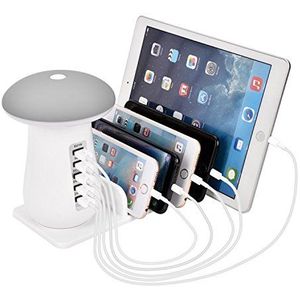 XPhonew USB HUB Oplaadstation met Paddestoel LED Bureaulamp 3.0 Quick Charge Snelle Oplader Dock Standhouder Compatibel iPhone XS MAX XR X 8 7 6 S Plus iPad Mini Pro Air Samsung LG Sony Smartphones