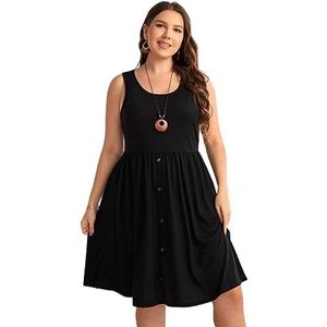 voor vrouwen jurk Plus effen jurk met knopen aan de voorkant (Color : Noir, Size : 4XL)