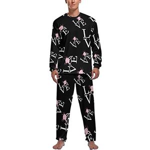 Grappige Axolotl Love Axolotl zachte heren pyjama set comfortabele lange mouwen loungewear top en broek geschenken M