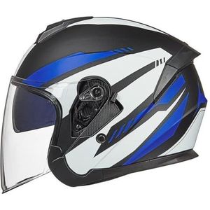 Motorhelm, 3/4 halve helm pilotencrashhelm met dubbel zonnevizier DOT/ECE goedgekeurd for volwassenen, mannen en vrouwen A,L