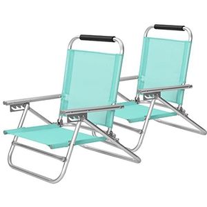 SONGMICS Strandstoel, set van 2, draagbare vouwstoel, rugleuning verstelbaar in 4 posities, met armleuningen, ademend en comfortabel, buitenstoel, groen GCB065C02