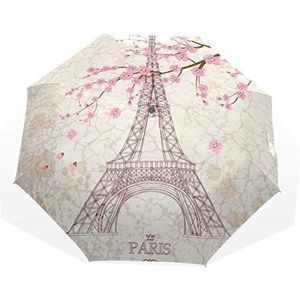 Rootti 3 Vouwen Lichtgewicht Paraplu Cherry Eiffeltoren Een Knop Auto Open Sluiten Paraplu Outdoor Winddicht voor Kinderen Vrouwen en Mannen