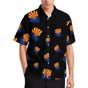 Vlaggenkaart van Arizona Mesh heren T-shirt met korte mouwen casual button down zomer strand top met zak