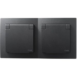 Flair “Beginner 2S-IP44” stekkerdoosset | 3-delig, antraciet, IP44 | Inbouwstopcontacten geschikt voor vochtige ruimtes, stijlvol design