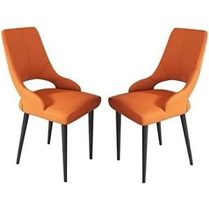 EdNey Vanity stoel, kaptafel stoel, keuken lederen eetkamerstoelen set van 2, keuken woonkamer lounge toonstoelen, stevige koolstofstalen metalen poten, grijze eetkamerstoelen (kleur: oranje)