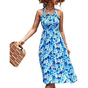 Zomerjurk, Ademende Jurk met Gebloemde Ruches, Gesmokt, Losse Zoom, Huidvriendelijk Om Te Winkelen voor Vrouwen (S)