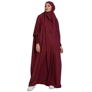 RUIG Damesjurk, moslim, gebed, abaya, islamitische tuniek, maxi kaftan, Afrikaan, Turkije, islam, Dubai, Turkije, lange jurk met hijab, Rode Wijn, one size