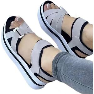 Zomer Open Teen Vrouwen Elegante Effen Kleur Dames Sandalen Wiggen Outdoor Gesp Schoenen Dames Sandalen (Kleur : Lightgrey, Size : 37 EU)