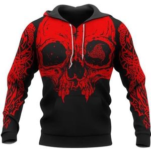 Viking 3D-geprint Pullover Sweatshirt, Heren Vintage Noorse Mythologie Tattoo Rune Amulet Streetwear, Casual en Comfortabele Hoodie met Lange Mouwen en Grote Zakken(Color:Skeleton,Size:5XL)