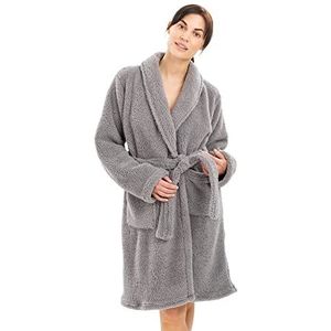 HOMELEVEL fleece badjas voor dames - Damesbadjas van zachte sherpa fleece - Met zakken en ceintuur - Maat M in lichtgrijs