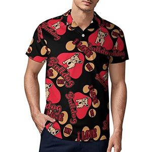 I Love My Bulldog golfpoloshirt voor heren, zomer, korte mouwen, casual, sneldrogende T-shirts, XL