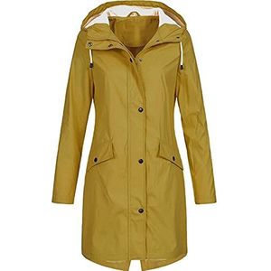 Effen jas voor dames, lang, outdoor, waterdicht, ademend, capuchon, regenjas voor dames, modieus, losse overgangsjas, herfst, windbreaker, vrouwen, lichte windjas, reisjas, geel, 3XL,