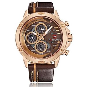 NAVIFORCE Heren Horloges Waterdicht 24 Uur Datum Quartz Horloge Man Lederen Sport Polshorloge Mannen Waterdicht, Goud, sport