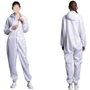 Antistatische Eliminator, Unisex overalls Uniformen Schone kleding Capuchon Cleanroomkleding Schone stofdichte antistatische kleding Werkbescherming(White,XL)