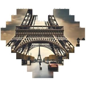 Paris Street Eiffeltoren Legpuzzel - hartvormige bouwstenen puzzel-leuk en stressverlichtend puzzelspel