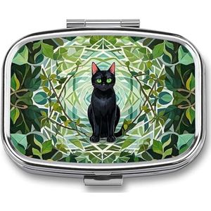 Zwarte Kat Pillendoos Pil Case Leuke Pil Organizer Pil Houder Geneeskunde Pil Organizer Pil Container Dagelijkse Pil Organizer Kleine Pillendoos Pil Case voor Portemonnee Pocket