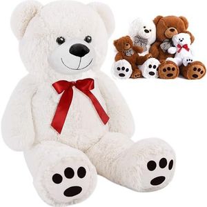 Monzana® Teddybeer L 98 cm Teddy grote zachte vacht strik knuffeldier cadeau kinderen speelgoed knuffeldier beer tedi knuffelbeer baby wit