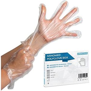 ARNOMED PE Wegwerphandschoenen dames, 100 stuks in een doos, huishoudhandschoenen voor voedsel transparant, beschermende handschoenen voor haren verven