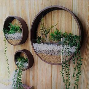 Ecosides Sets Van 3 Rond Metaal Glas Wandvaas,Bruin Wandpot Hangende Muur Bloempot Pot Voor Kamerplanten, Vetplanten, Luchtplanten,Cactten,Kunstplanten En Meer,Tuinliefhebber Wanddecoratie