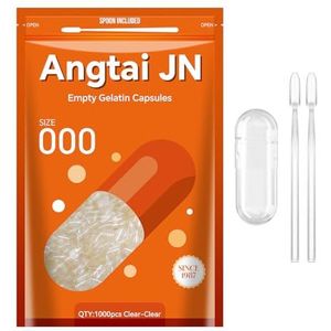Angtai JN Lege capsules maat 000 - transparante gelatinecapsules leeg (1000 tellen) met twee Miro Lab-lepels - gelcapsules leeg - DIY pure rundercapsulevulling - koosjer, glutenvrij -