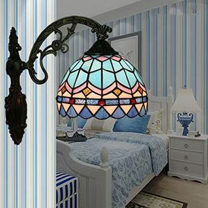 Mediterrane Wandlamp, 8-Inch Tiffany Stijl Gebrandschilderd Glas Lampenkap, Slaapkamer Wandlamp, Nachtkastje, Balkon, Trap, Oprit, Badkamer Wastafellamp,