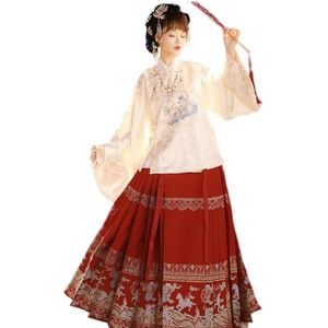 hanfu rok met paardengezicht, Hanfu Chinese traditionele borduurwerk Hanfu-jurk for dames Ming Made Horse Face Rok-kostuum for toneelvoorstellingsjurk (Color : Red, Size : M)