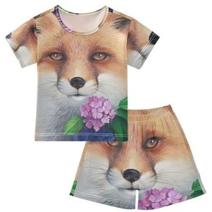 YOUJUNER Kinderpyjama set Fox Face T-shirt met korte mouwen zomer nachtkleding pyjama lounge wear nachtkleding voor jongens meisjes kinderen, Meerkleurig, 5 jaar