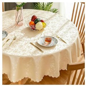 Bankettafelkleden rond, polyester tafelkleed 220 cm effen kleur met bloemen patroon tafelkleden voor keuken, eetkamer, champagne