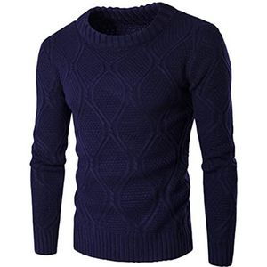 Wintertrui, Herfst heren casual pullover wollen trui, warme winter ronde hals effen, modieuze gebreide(Navy Blue,L)