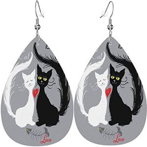 Vrouwen Oorbellen Mode Dangle Oorbellen Delicate Oordruppel Sieraden Gift Faux Lederen Liefde Van Zwart En Wit Kitties, Eén maat, Leer, Geen edelsteen