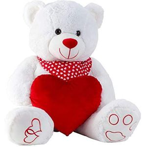 Lifestyle & More Reuze teddybeer knuffelbeer XXL 100 cm groot wit met hart pluche beer knuffel fluweelzacht - om van te houden