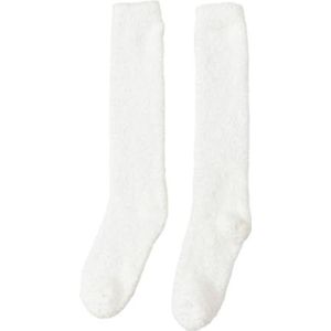 GIJMZY Pluizige sokken 2 stuks winter warm koraal fleece boven de knie hoge sokken vrouwen pluche Lolita huis slapen vloer lange sok Jk Solide, wit, One size