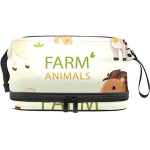 Grote capaciteit reizen cosmetische tas,Boerderij dieren collectie-01, make-up tas, waterdichte make-up tas organisator, Meerkleurig, 27x15x14 cm/10.6x5.9x5.5 in