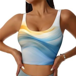 TTYDOKLA Goud Blauw Wit Print High Impact Sport BH's, Workout Tops met Ingebouwde BH, voor Fitness, Hardlopen en Yoga, Zwart, S