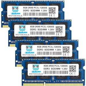 32 GB DDR3 RAM 32 GB Kit (4 x 8 GB) DDR3/DDR3L 1600MHz PC3-12800 /PC3L-12800S CL11 1.35V/1.5V 2Rx8 SODIMM 204 Pin Niet-gebufferd Niet-ECC Laptop Geheugen Upgrade